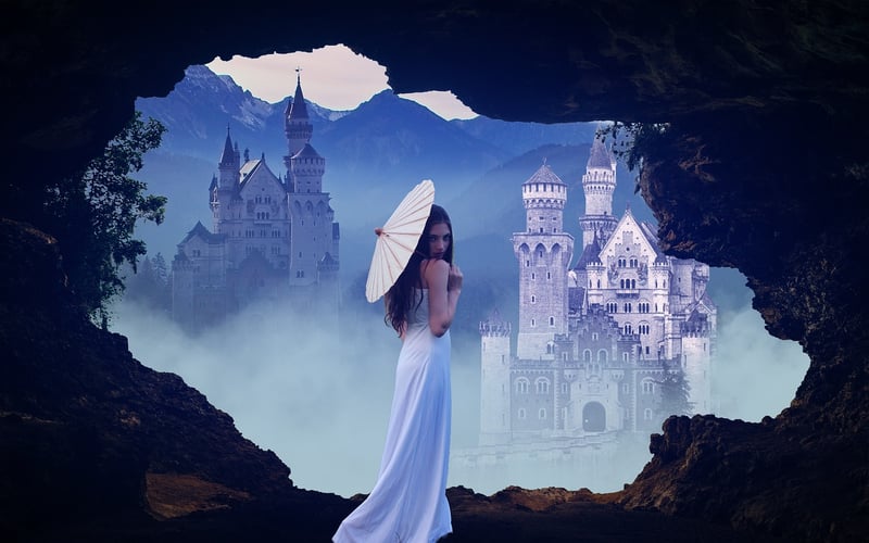 Fantasy landscape with cave mine